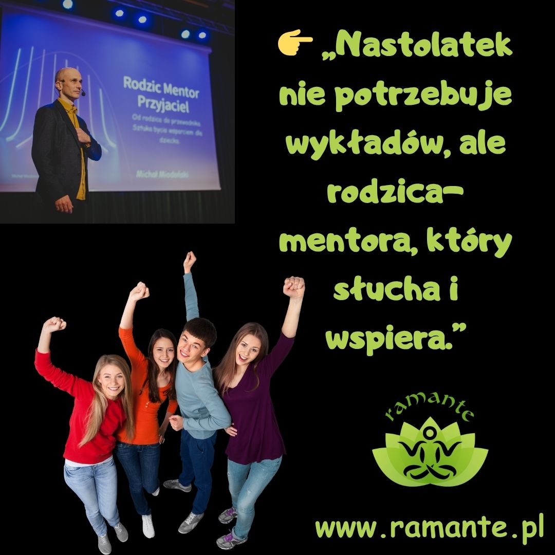 Coach Michał Miodoński. Rodzic i nastolatek rozmawiający w spokojnej atmosferze, symbolizujący dialog i wzajemne zrozumienie.